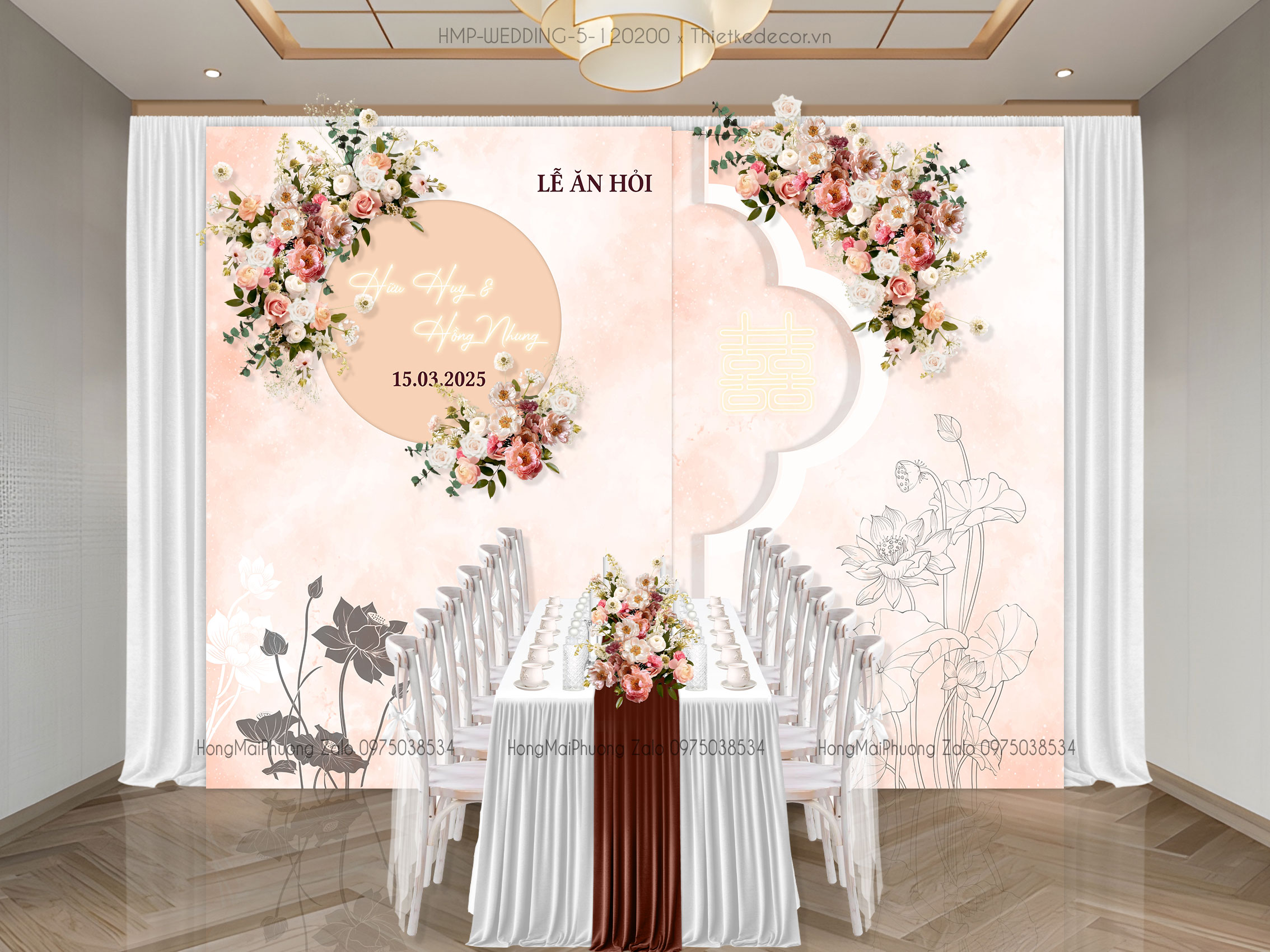 Gia tiên tone kem họa tiết hoa sen